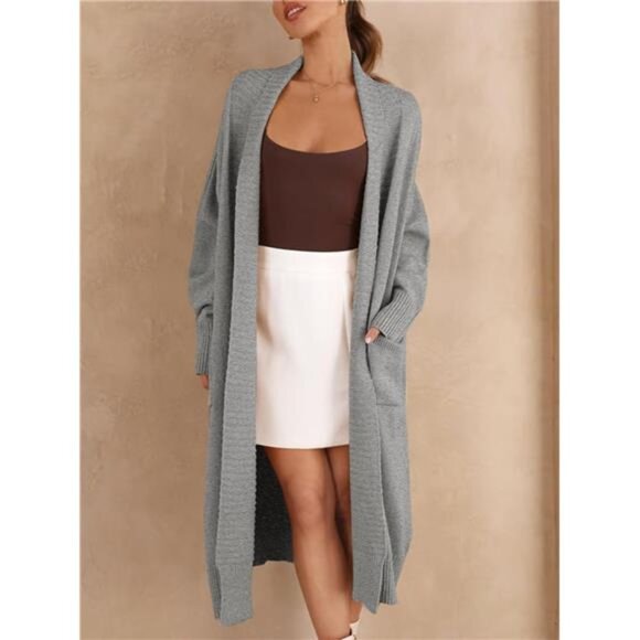 Womens Long Cardigan Sweaters with Pockets Grey - Picture 4 of 5